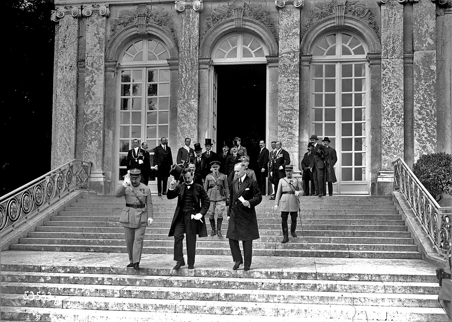 The Hungarian delegates leave the Grand Trianon palace at Versailles after signing the peace treaty, 4 June 1920