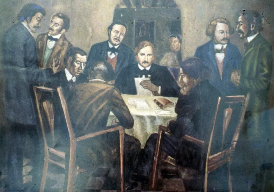 A painting of the secret society La Trinitaria, whose members planned the break with Haiti.