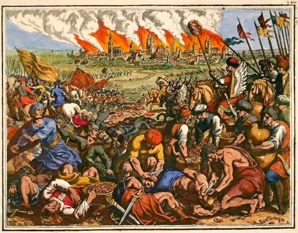 The Battle of Legnica, in a copper engraving by Matthäus Merian, 1630.