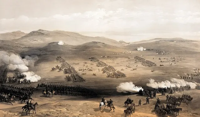 The Charge of the Light Brigade, in a lithograph after the war artist William Simpson.