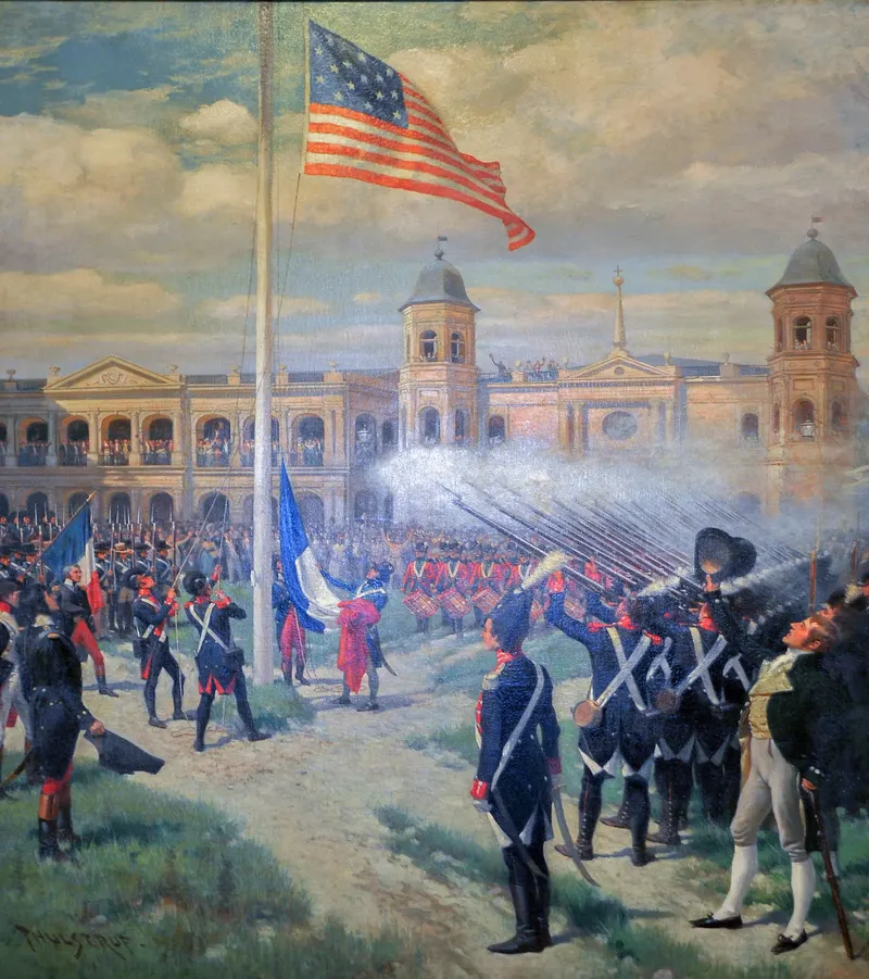 A depiction of the handover ceremony for Louisiana.