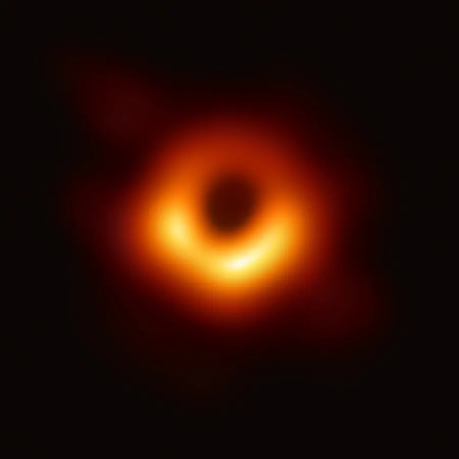 The first image of a black hole, at the heart of the galaxy M87, released by the Event Horizon Telescope on 10 April 2019.