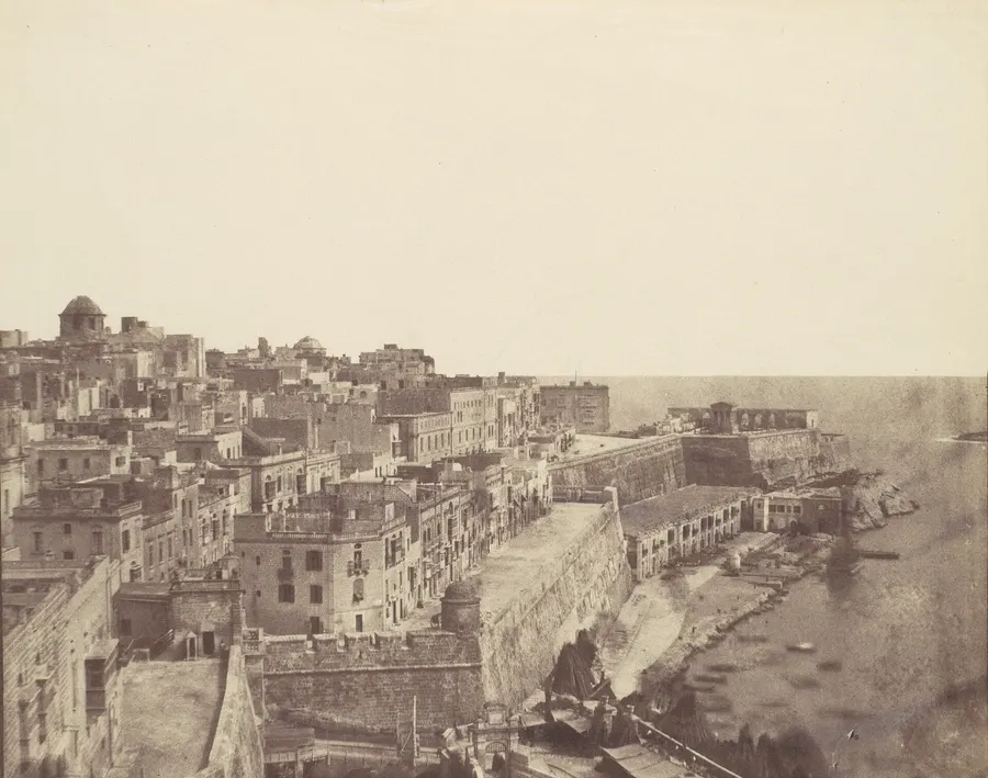 The harbor at Valletta, Malta, in a 19th-century work by Calvert Jones.