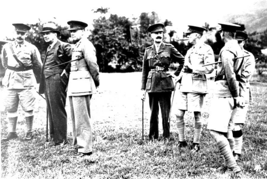 Sir Mark Young, Governor of Hong Kong, inspecting defence works soon after his arrival in September 1941.