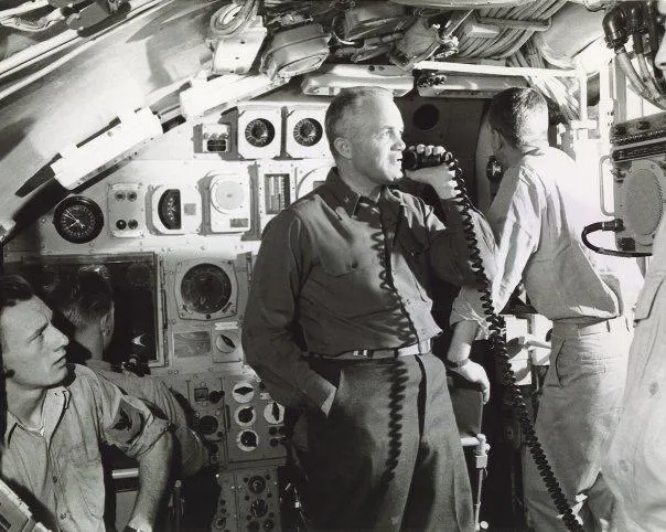 Captain Edward L. Beach aboard USS Triton in February 1960
