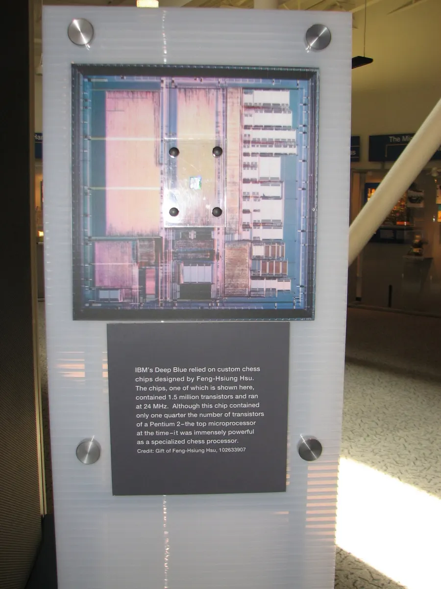 One of Deep Blue's processor boards on display in a museum case.