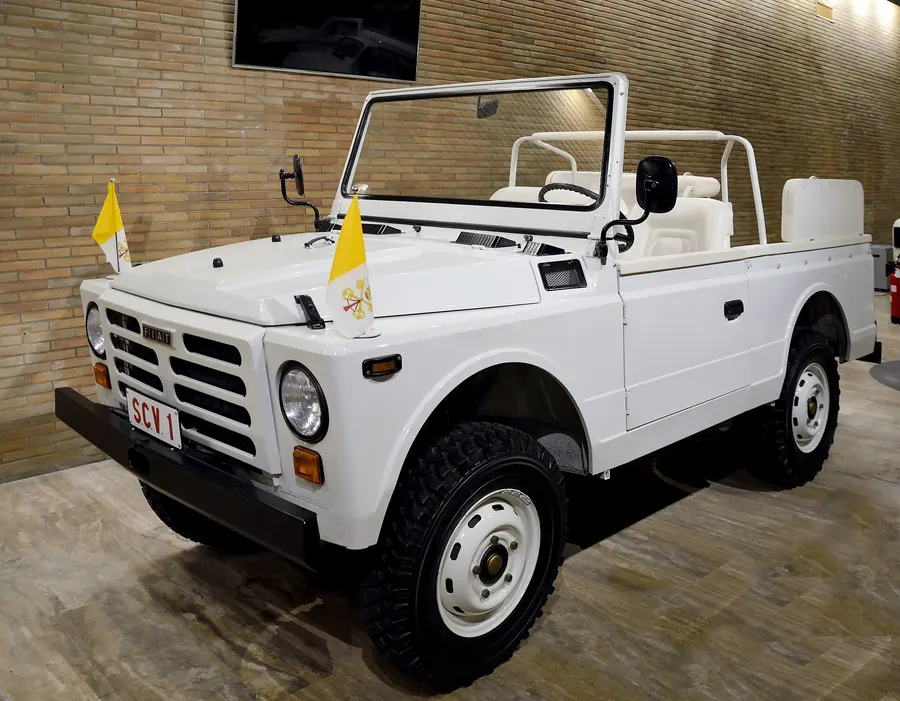 The white Fiat Campagnola in which John Paul II was riding when he was shot, now in the Vatican Museums