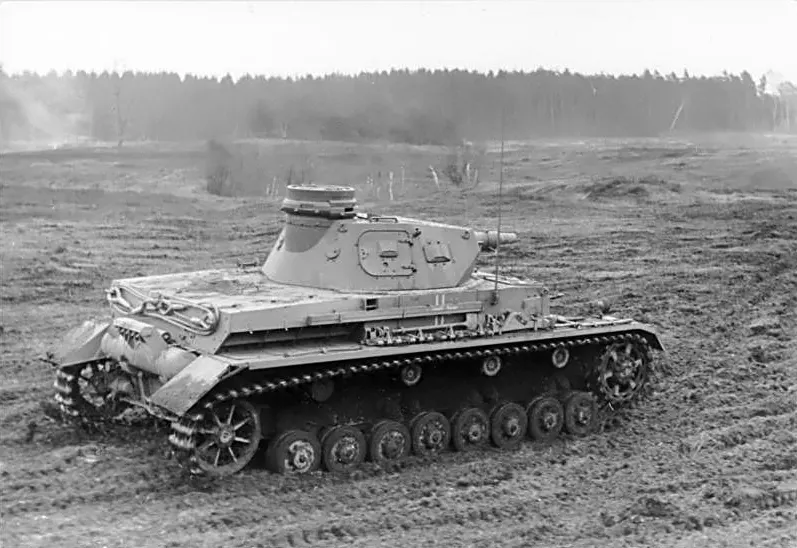A German Panzer IV tank in a German Federal Archives photograph from the 'In the West' series; it is not from the Meuse crossing itself.