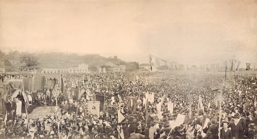 An open-air Mass in Rio de Janeiro on 17 May 1888, held to celebrate the end of slavery, photographed by Antônio Luiz Ferreira