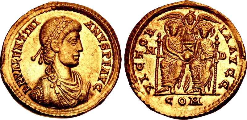 A gold solidus of Valentinian II, struck around AD 390
