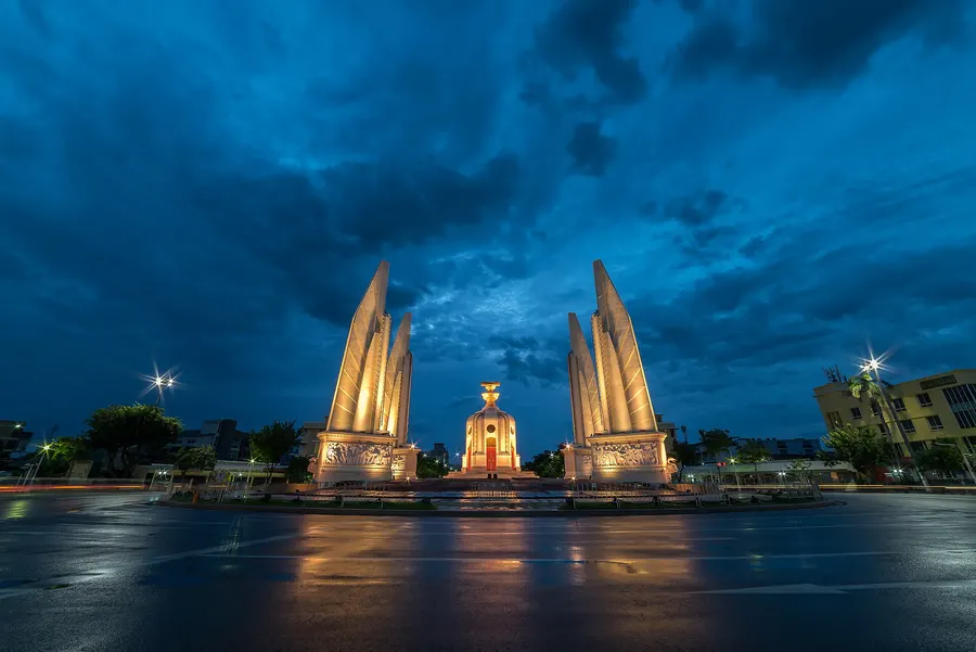 The Democracy Monument on Ratchadamnoen Avenue in Bangkok, where the 1992 protests gathered