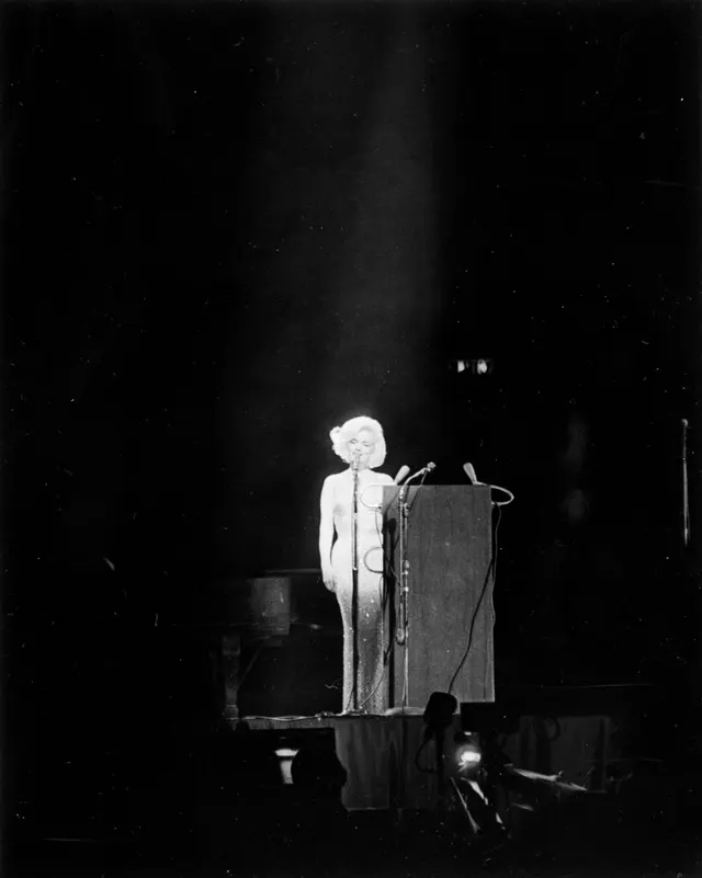 Marilyn Monroe on stage at Madison Square Garden at the birthday salute to President Kennedy, May 1962