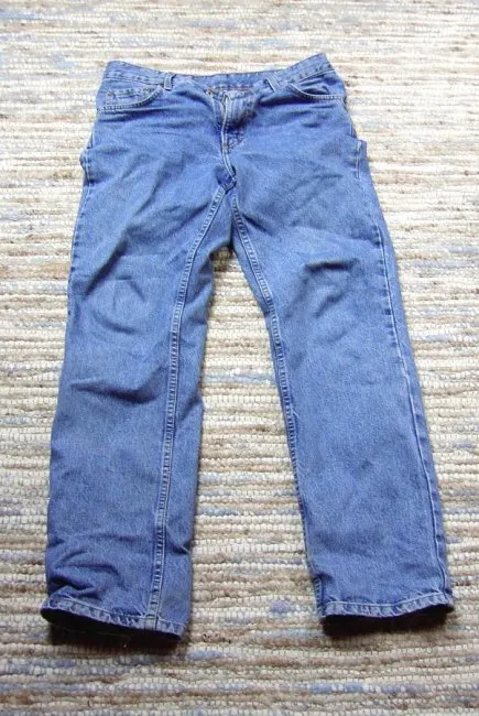 A pair of blue jeans, the garment that grew out of the 1873 riveted-trouser patent