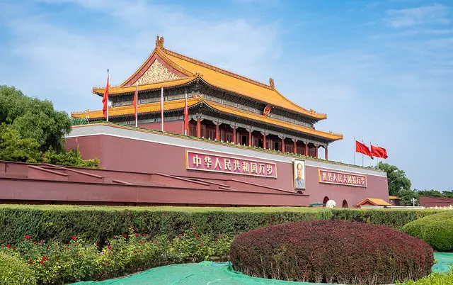 Tiananmen, the Gate of Heavenly Peace, on the north side of the square in Beijing
