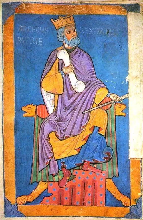 Alfonso VI of León and Castile, in a miniature from the Tumbo A, a medieval cartulary of Santiago de Compostela cathedral