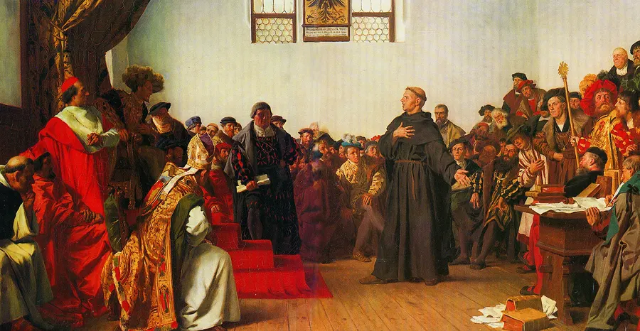 Martin Luther before the emperor and princes at Worms, a 19th-century painting by Anton von Werner
