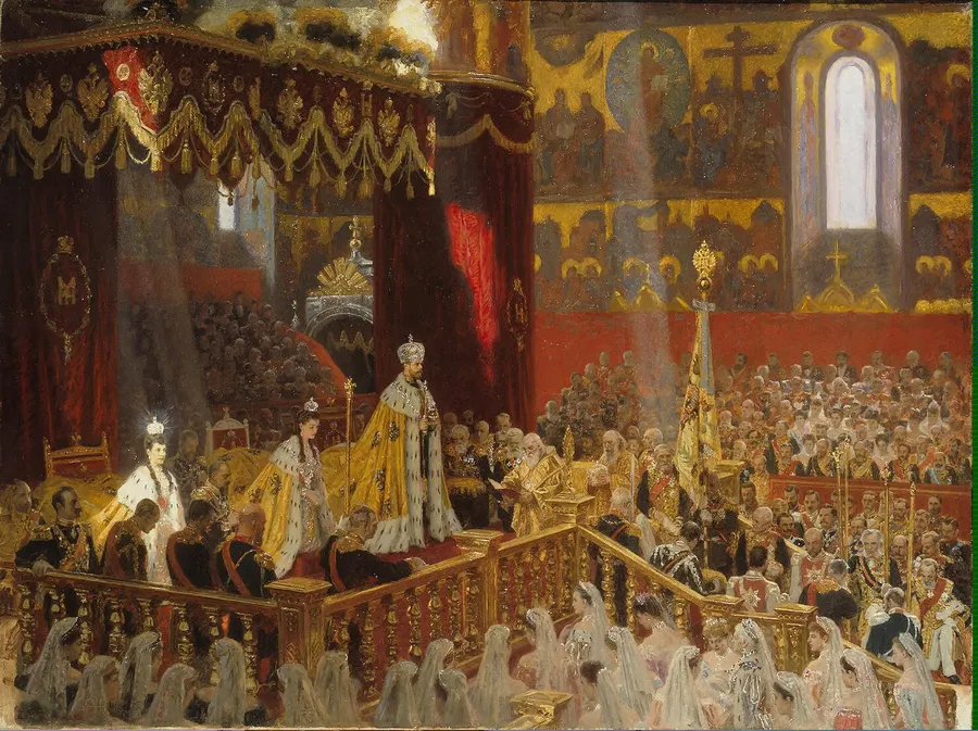 The coronation of Nicholas II and Alexandra in Moscow, painted by Laurits Tuxen
