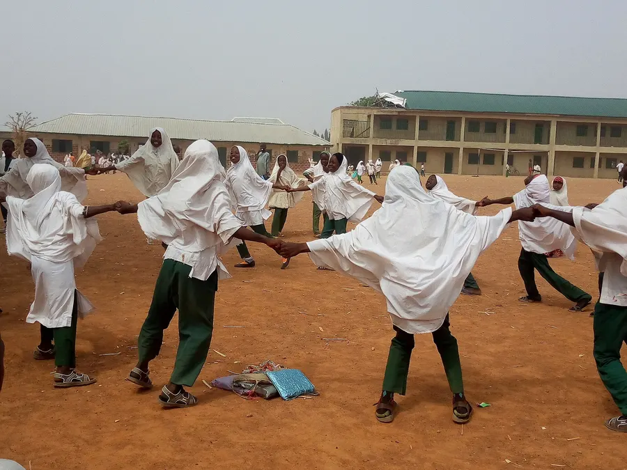 Children at a public school in Anchau, Kaduna State, playing during their break