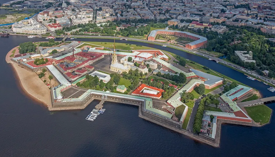The Peter and Paul Fortress on Hare Island in the Neva, the first building of St Petersburg
