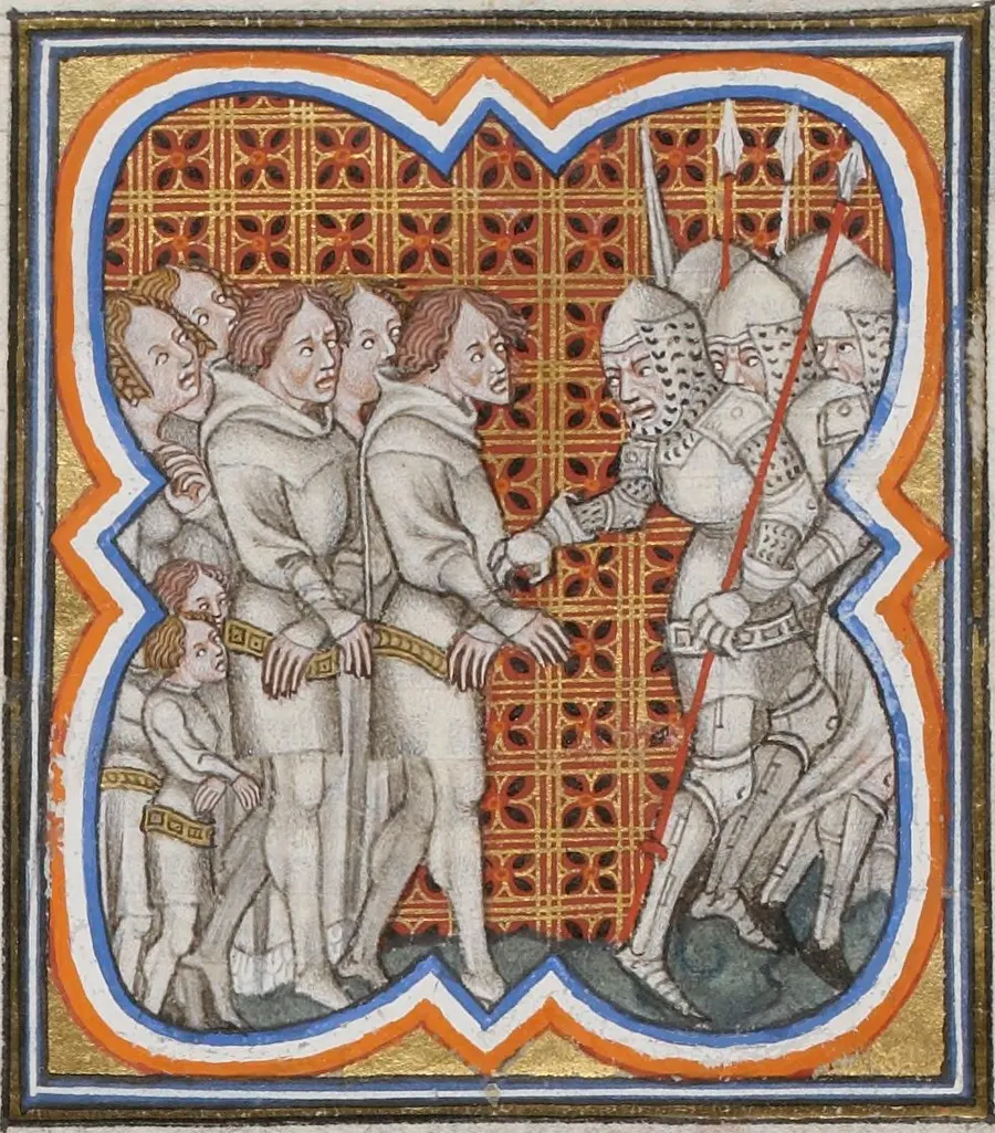 Prisoners taken during the Jacquerie, from a French manuscript of about 1375-1380