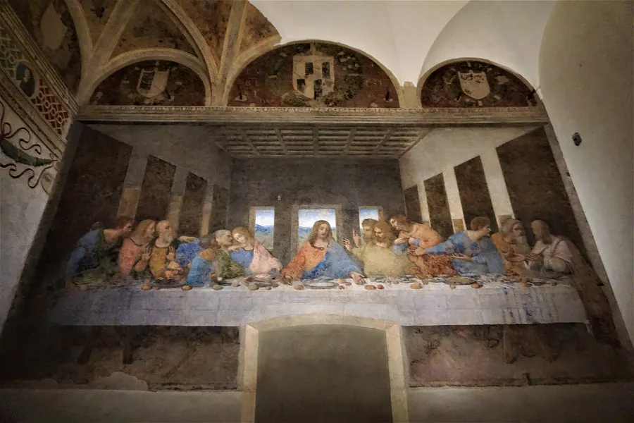 Leonardo da Vinci's Last Supper on the wall of the refectory of Santa Maria delle Grazie in Milan