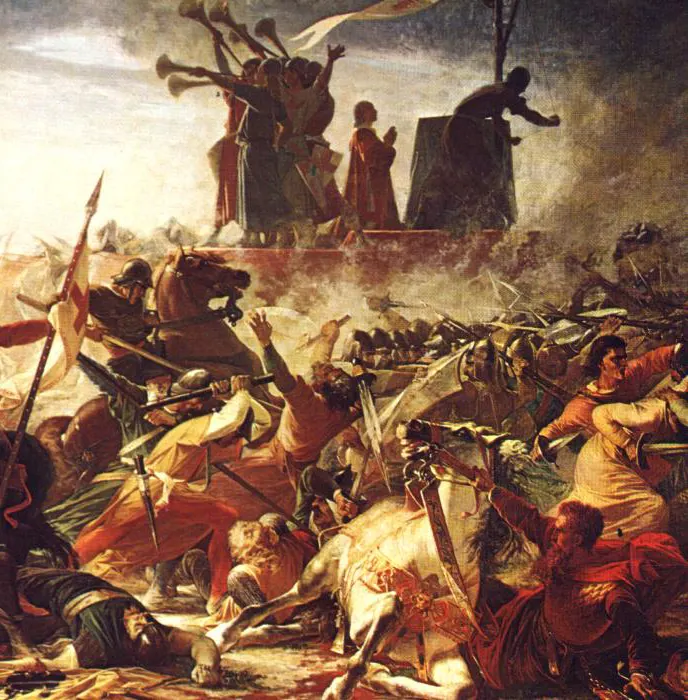 The Battle of Legnano, a detail from a 19th-century painting by Amos Cassioli