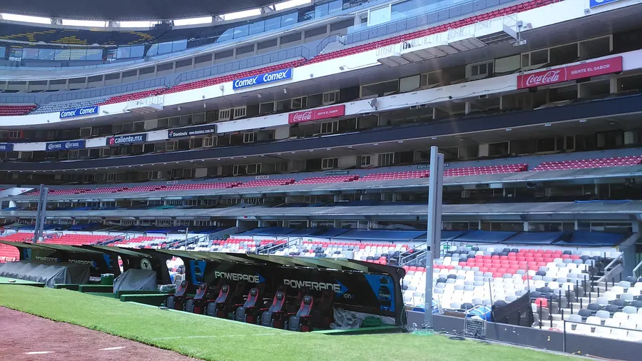 The benches and side stand inside the Estadio Azteca in Mexico City