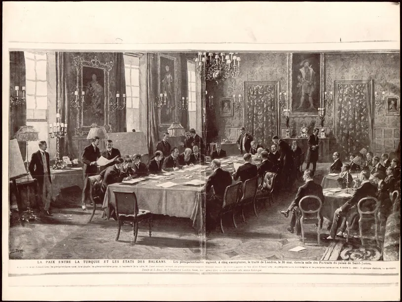 Delegates at the signing of the peace treaty in London on 30 May 1913