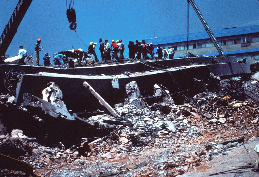 The collapsed General Hospital in Mexico City after the 1985 earthquake.