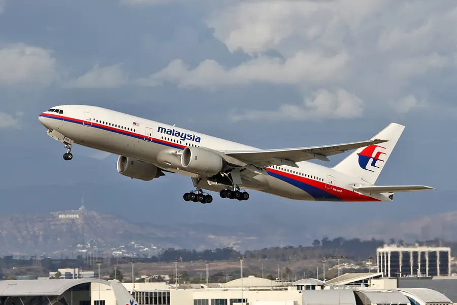 The aircraft that became MH370, registration 9M-MRO, taking off from Los Angeles in October 2013.