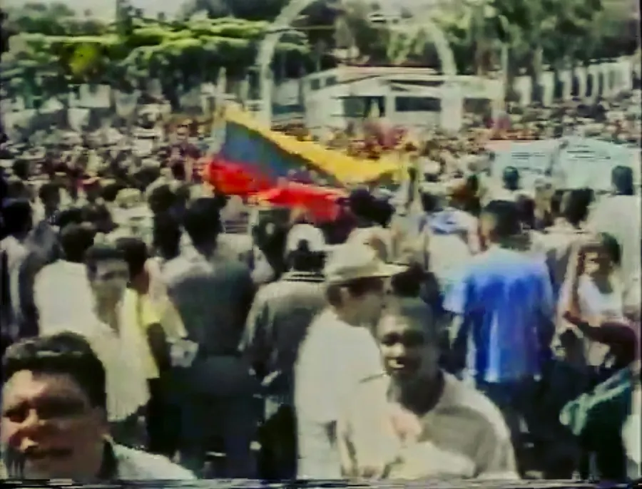 Supporters of Chávez outside the Miraflores palace in Caracas, April 2002.