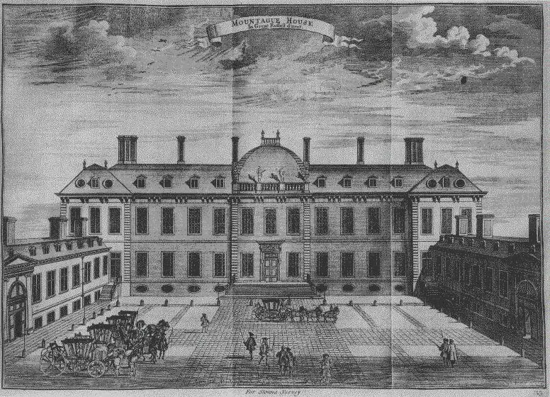 Montagu House in Bloomsbury, the British Museum's first home, in a drawing by Sutton Nicholls published in 1754.
