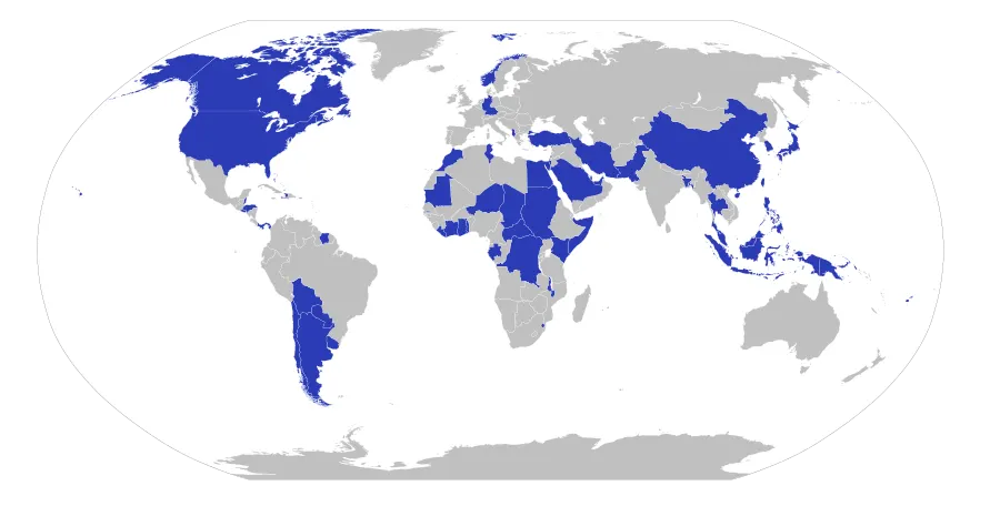 Countries that boycotted the 1980 Moscow Olympics, shown in blue.