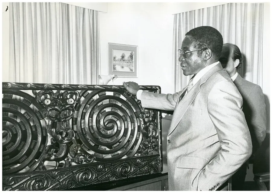 Robert Mugabe, Zimbabwe's first prime minister, in 1980 (Archives New Zealand).