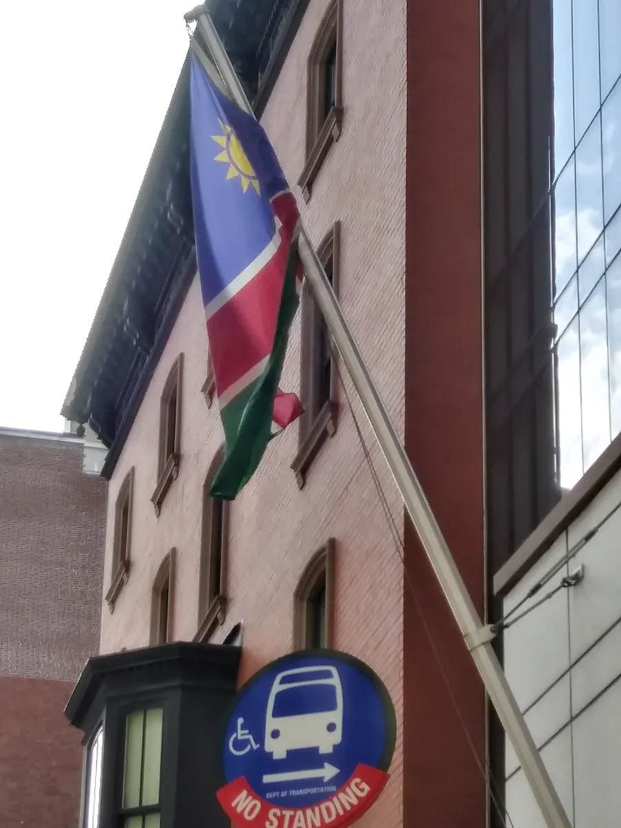 The Namibian flag outside Namibia's mission to the United Nations in New York.