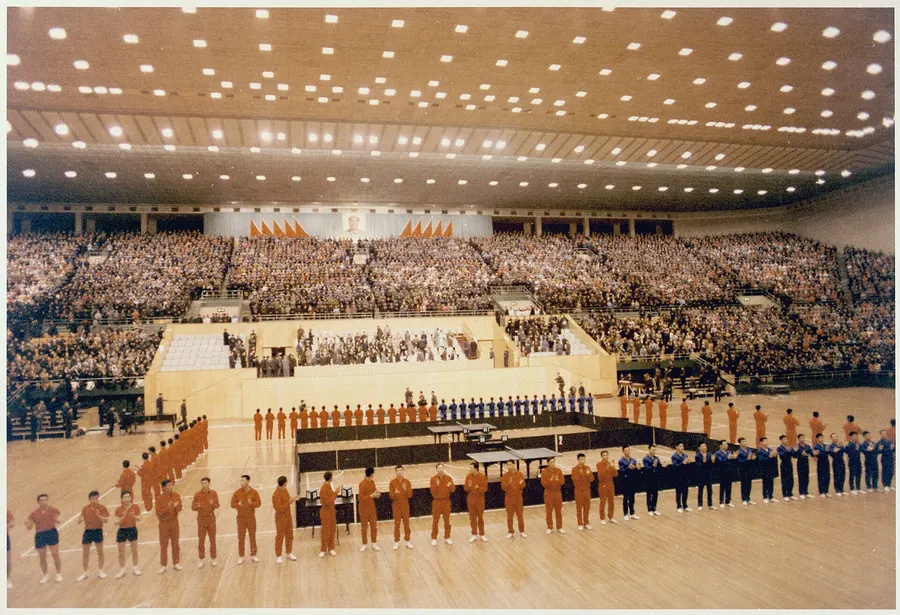 President Nixon at a sports exhibition in Beijing during his visit of February 1972, which ping-pong diplomacy helped to bring about.
