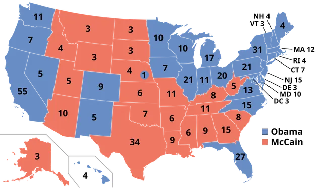 The Electoral College map of the 2008 election.