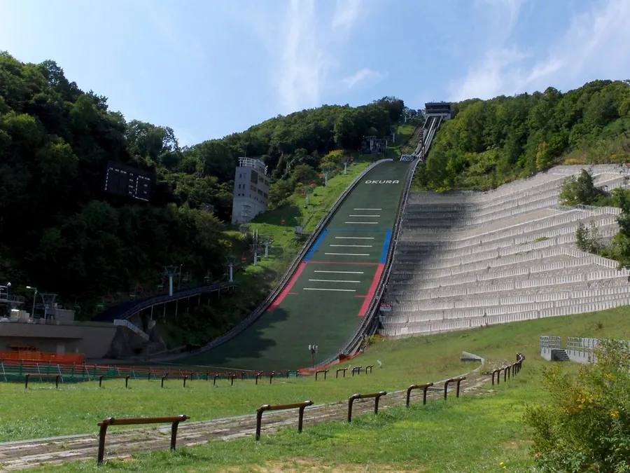 The Okurayama ski jump in Sapporo, the large-hill venue of the 1972 Winter Olympics, photographed in summer.