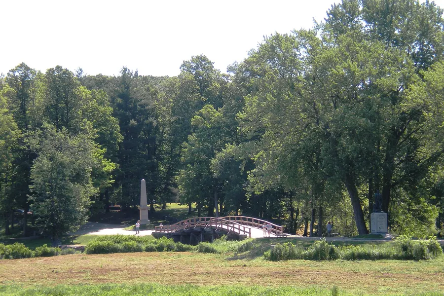 The Old North Bridge at Concord, Massachusetts, across the meadow, 2010.