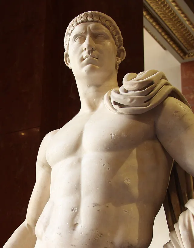 A Roman marble statue of the emperor Otho in the Louvre, Paris.