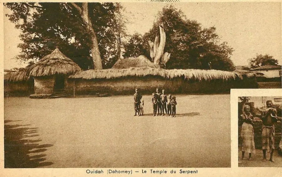 The Temple of the Pythons at Ouidah, on a postcard of about 1900.