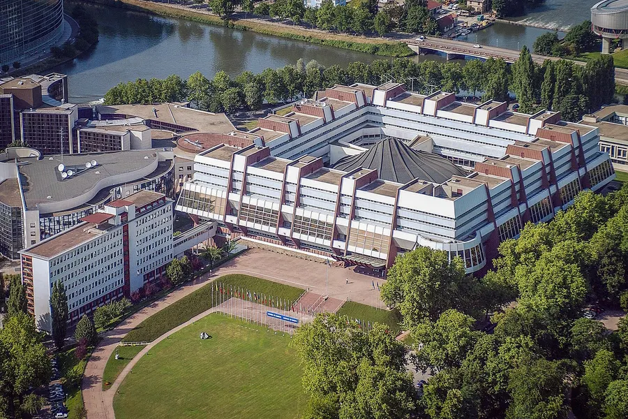 The Palais de l'Europe in Strasbourg, the Council of Europe's headquarters, from the air.