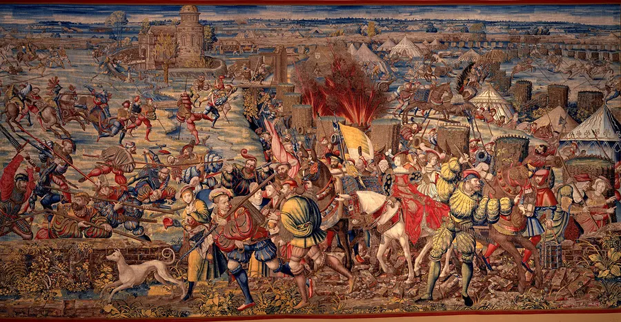 The Battle of Pavia in a Brussels tapestry designed by Bernard van Orley, about 1528-31.