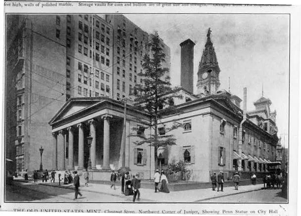 The second US Mint building in Philadelphia, pictured in 1902.