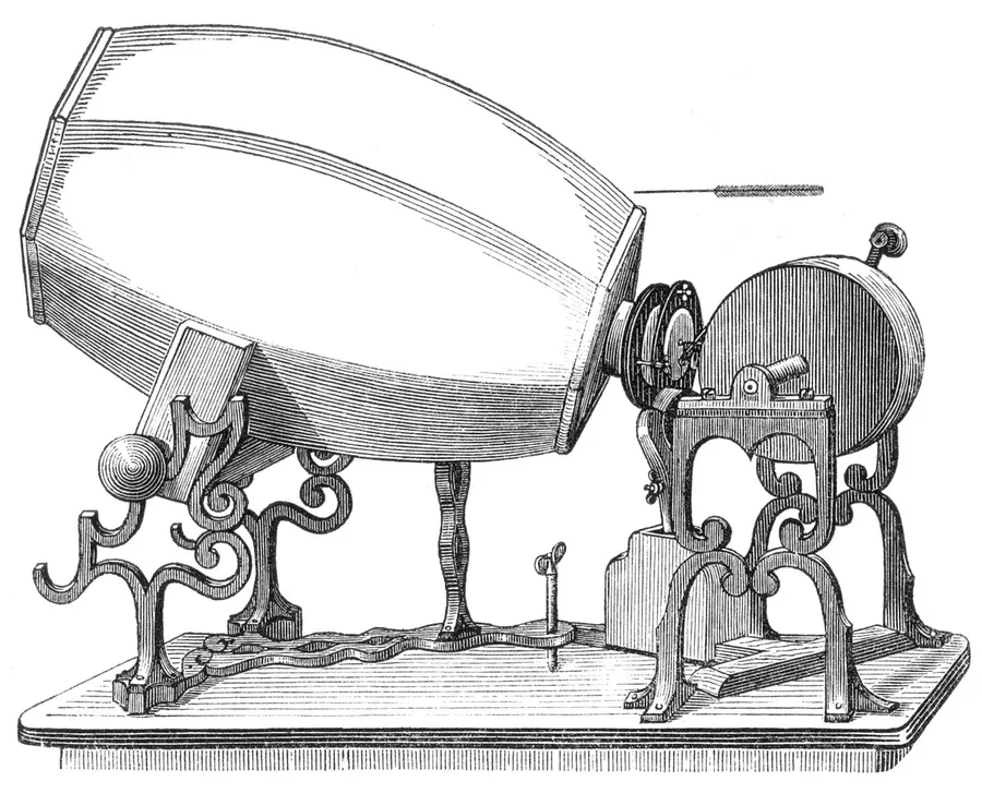 Scott de Martinville's phonautograph, in his own drawing of the 1859 model.