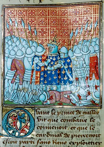 The capture of King John II at Poitiers, in a manuscript illumination by Jean Froissart.