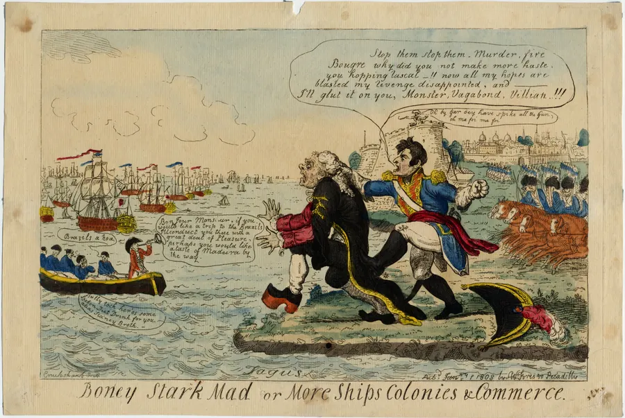 'Boney Stark Mad, or More Ships, Colonies and Commerce', a British cartoon by Isaac Cruikshank, 1808.