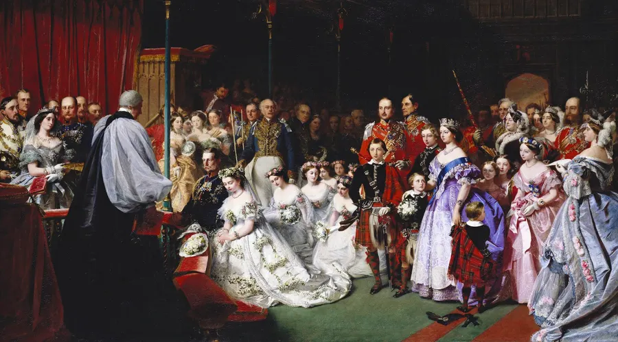 The marriage of Victoria, Princess Royal, and Prince Frederick William of Prussia in the Chapel Royal, 25 January 1858, painted by John Phillip (Royal Collection).