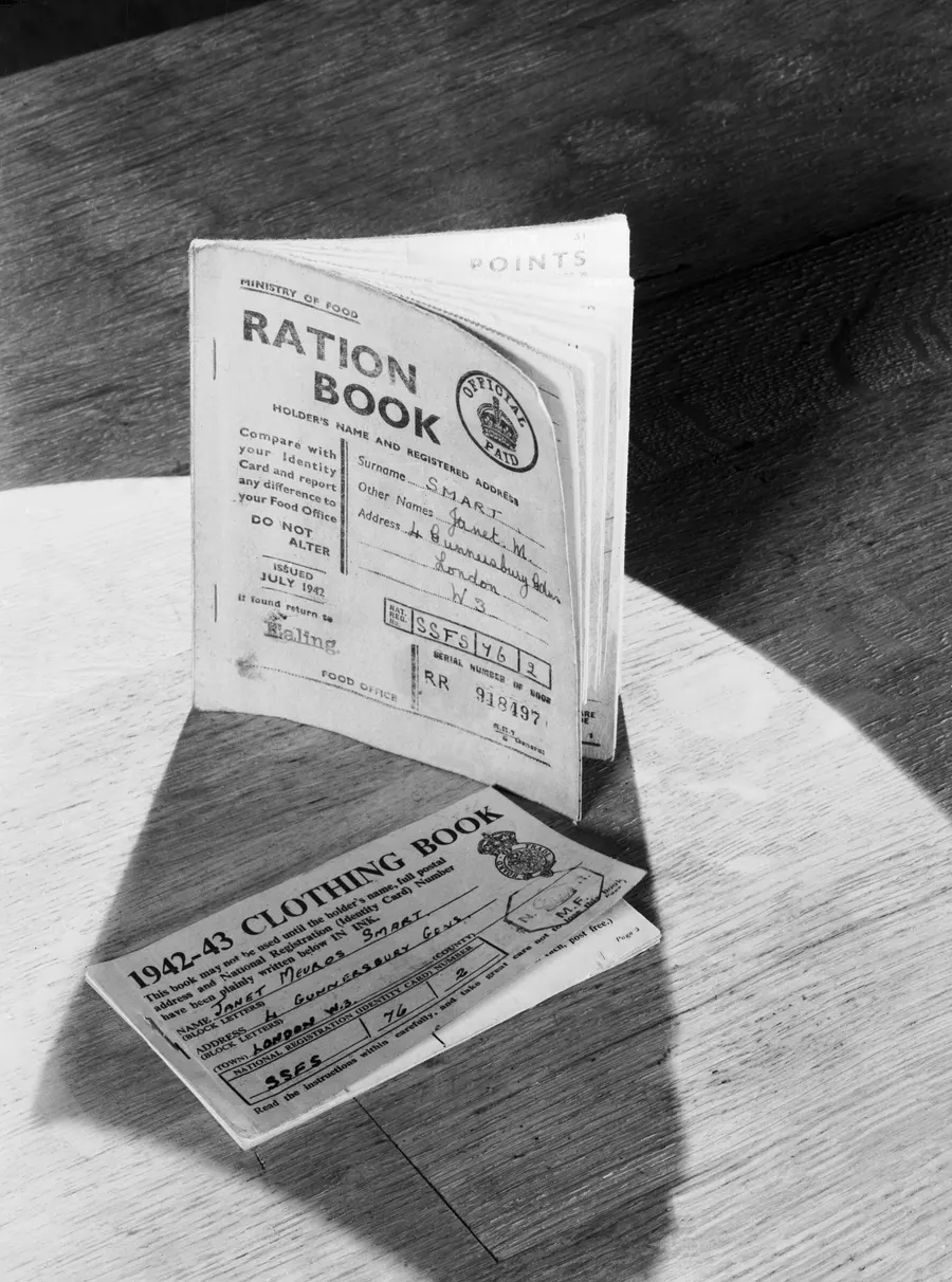 A British ration book and clothing coupon book issued to civilians during the Second World War.