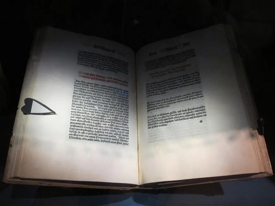 The 1516 Bavarian state ordinance containing the beer rules, on display at the Bavarian state exhibition at Aldersbach in 2016.